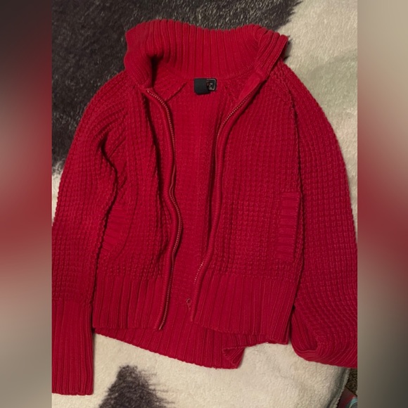 Small Vintage Route 66 Red zip up fold over collar sweater braided cable knot - Picture 4 of 8